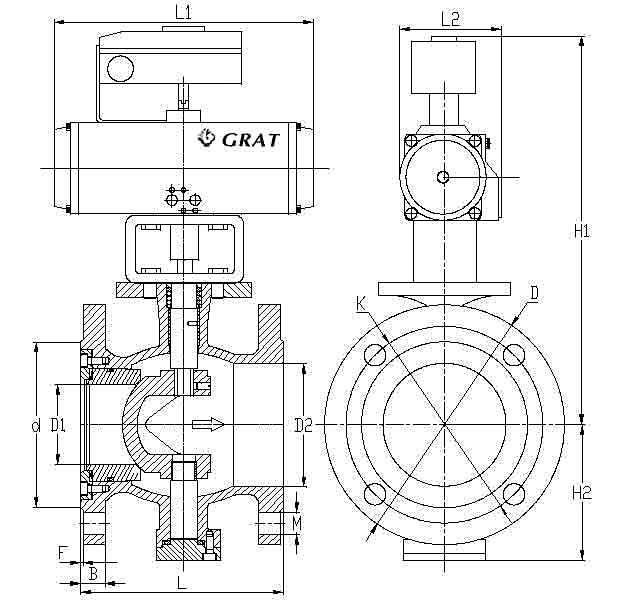 स्टेनलेस स्टील फ्लैंज एंड वैक्यूम बॉल वाल्व के साथ Pneumatic एक्ट्यूएटर DIN मानक 1